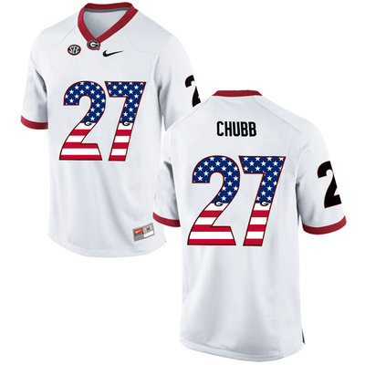Georgia Bulldogs 27 Nick Chubb White USA Flag College Football Jersey
