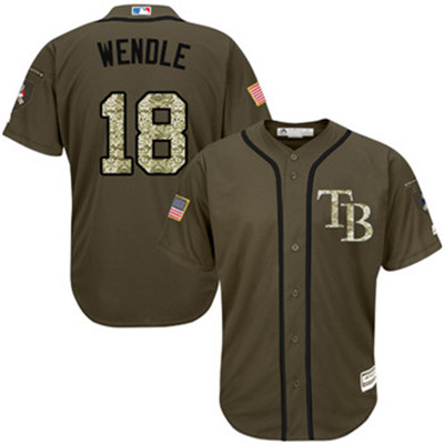 Rays #18 Joey Wendle Green Salute to Service Stitched Baseball Jersey
