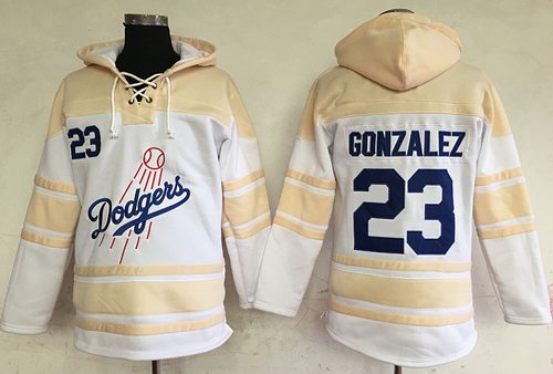 Dodgers #23 Adrian Gonzalez White Sawyer Hooded Sweatshirt MLB Hoodie