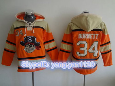 Pirates #34 A. J. Burnett Orange Sawyer Hooded Sweatshirt MLB Hoodie