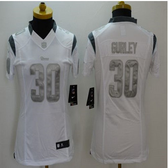 Women new Rams #30 Todd Gurley White Stitched NFL Limited Platinum Jersey