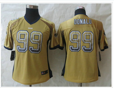 Women New Los Angeles Rams #99 Aaron Donald Drift Fashion Gold Elite Jersey