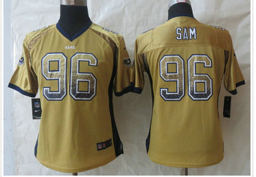 Women New Los Angeles Rams#96 Michael Sam Drift Fashion Gold Elite Jersey