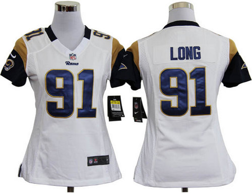 Women Nike Los Angeles Rams 91 Chris Long White Jerseys