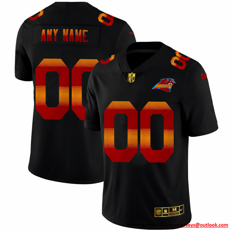 Carolina Panthers Custom Men's Black Nike Red Orange Stripe Vapor Limited NFL Jersey