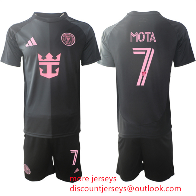 Men's Inter Miami CF #7 Jean Mota 2025 Black Away Soccer Jersey Suit