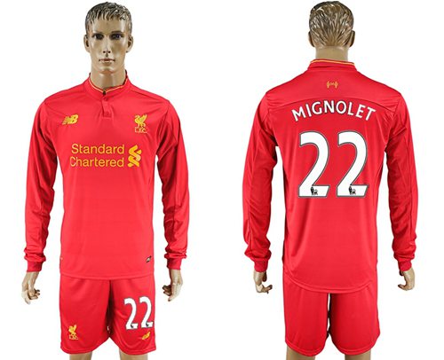 Liverpool #22 Mignolet Home Long Sleeves Soccer Club Jersey