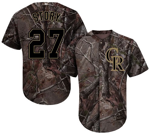 Rockies #27 Trevor Story Camo Realtree Collection Cool Base Stitched Baseball Jersey