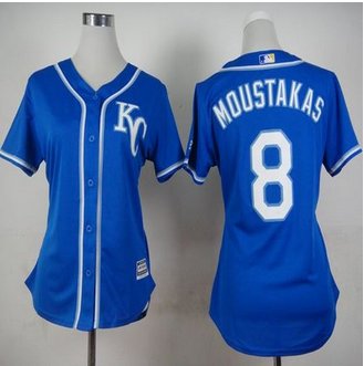Women Kansas City Royals #8 Mike Moustakas Blue Alternate 2 Stitched Baseball Jersey