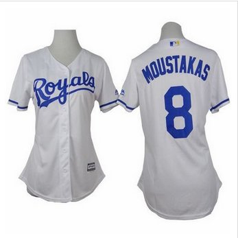 Women Royals #8 Mike Moustakas White Home Stitched Baseball Jersey