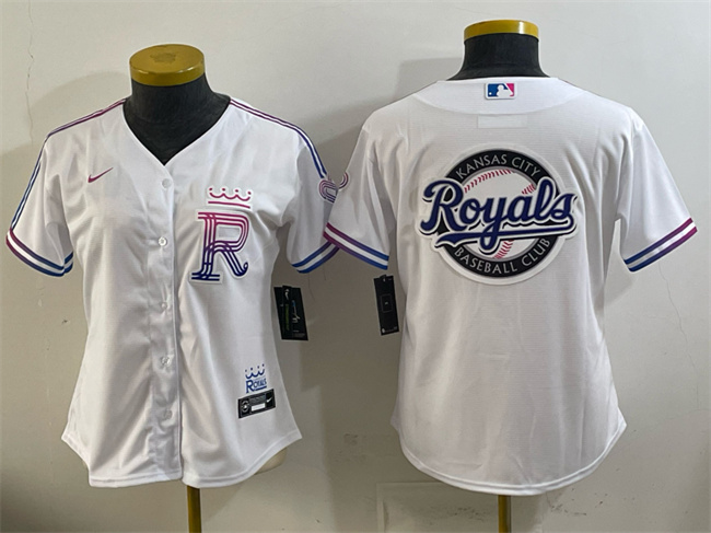 Women's Kansas City Royals Team Big Logo White 2026 City Connect Stadium Stitched Baseball Jersey(Run Small) 001