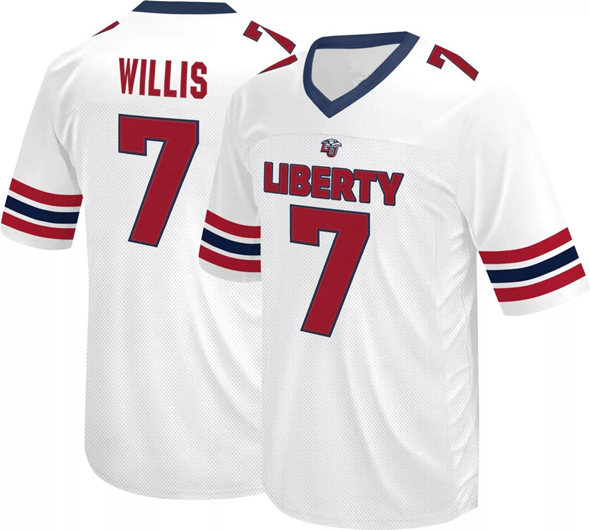 Men's Liberty Flames #7 Malik Willis White Stitched Football Jersey Men's Liberty Flames #7 Malik Willis White Stitched Football Jersey
