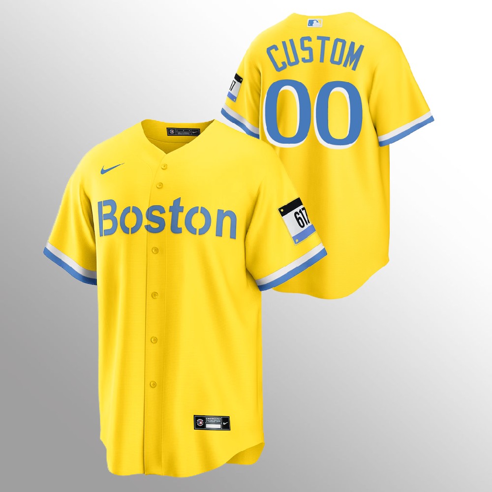 Boston Red Sox Personalized Men's Nike 2021 City Connect Gold Fans Version MLB Jersey