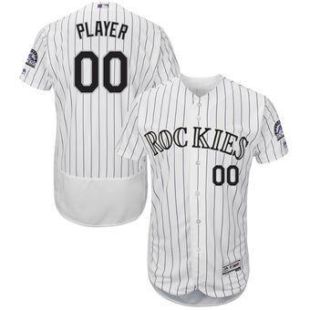 Men's Colorado Rockies Majestic White Home Flex Base Authentic Collection Custom Jersey with Commemorative Patch