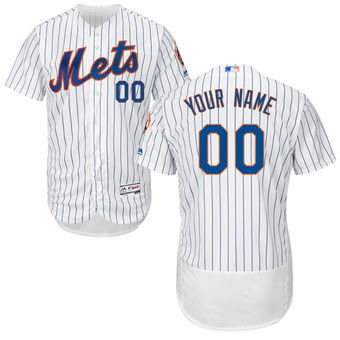 Men's New York Mets Majestic Home White Royal Flex Base Authentic Collection Custom Jersey