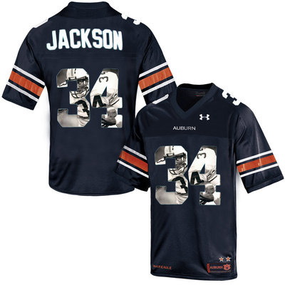 Auburn Tigers 34 Bo Jackson Navy With Portrait Print College Football Jersey2