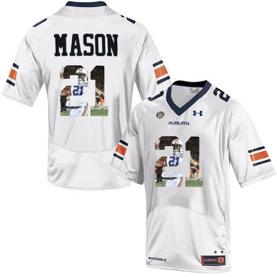 Auburn Tigers 21 Tre Mason White With Portrait Print College Football Jersey
