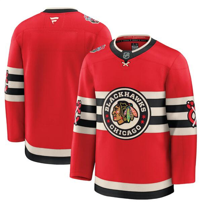 Custom Men's Chicago Blackhawks Red 2024-25 Winter Classic Stitched Hockey Jersey