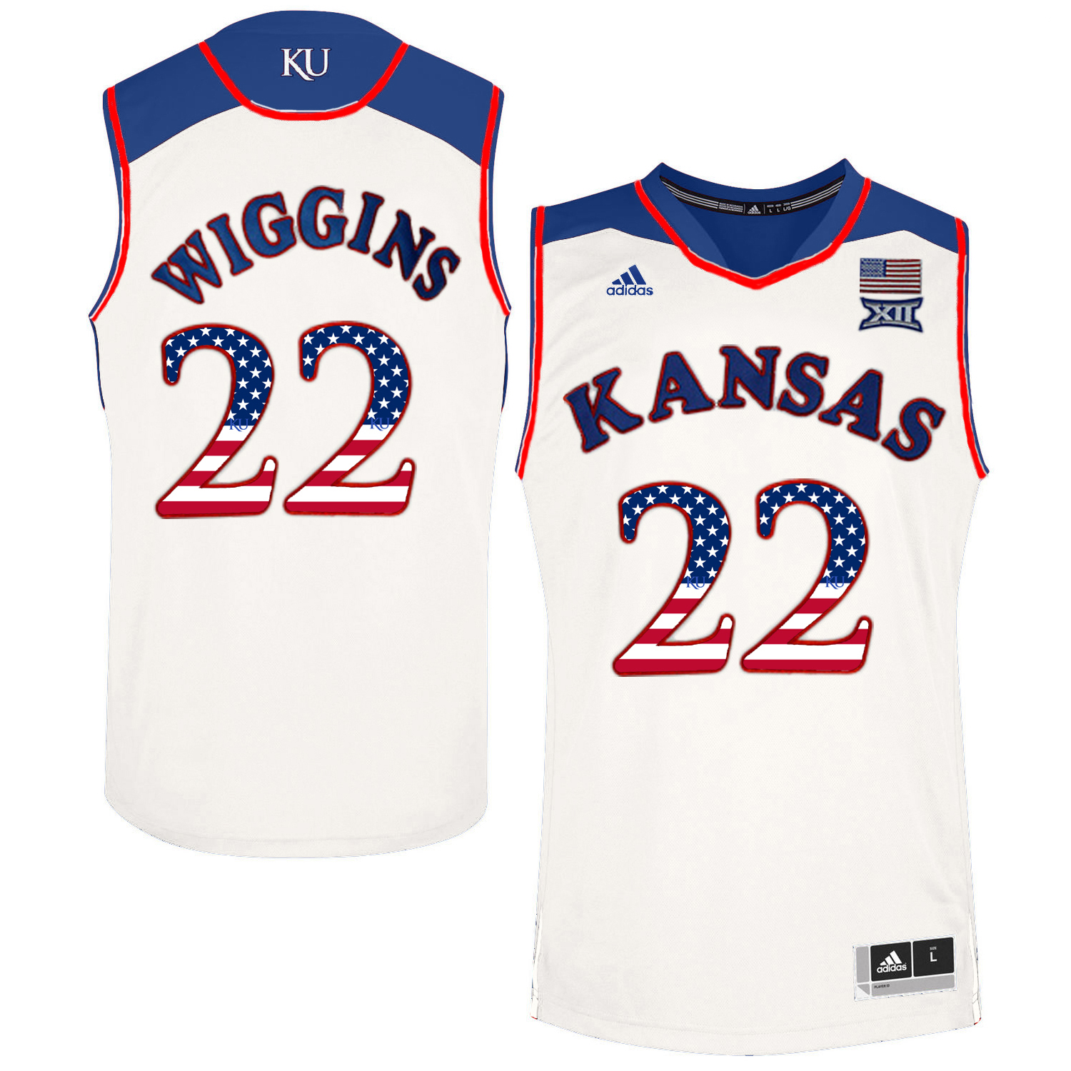 Kansas Jayhawks 22 Andrew Wiggins White USA Flag Youth College Basketball Jersey