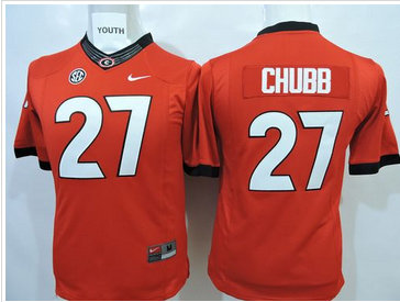 Youth Georgia Bulldogs #27 Nick Chubb Red Stitched NCAA Jersey
