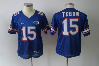 NCAA Youth kids Gators #15 Tim Tebow Blue Embroidered NCAA Jersey