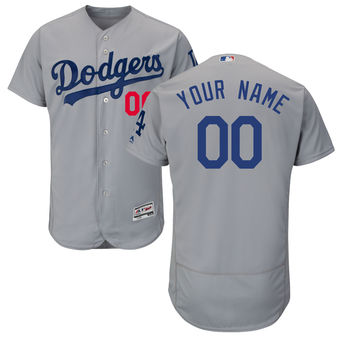 Men's Los Angeles Dodgers Majestic Alternate Road Gray Flex Base Authentic Collection Custom Jersey
