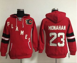 Women Calgary Flames #23 Sean Monahan Red Old Time Heidi NHL Hoodie