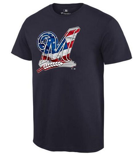 Men's Milwaukee Brewers USA Flag Fashion T-Shirt Navy Blue