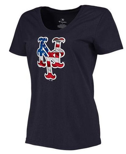 Women's New York Mets USA Flag Fashion T-Shirt Navy Blue