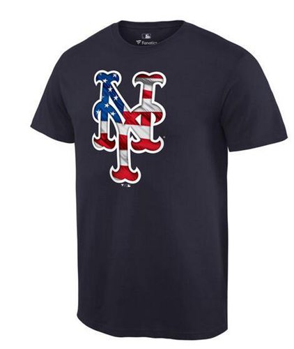 Men's New York Mets USA Flag Fashion T-Shirt Navy Blue