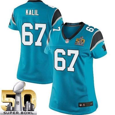 Nike Panthers #67 Ryan Kalil Blue Alternate Super Bowl 50 Women's Stitched NFL Elite Jersey
