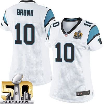 Nike Panthers #10 Corey Brown White Super Bowl 50 Women's Stitched NFL Elite Jersey