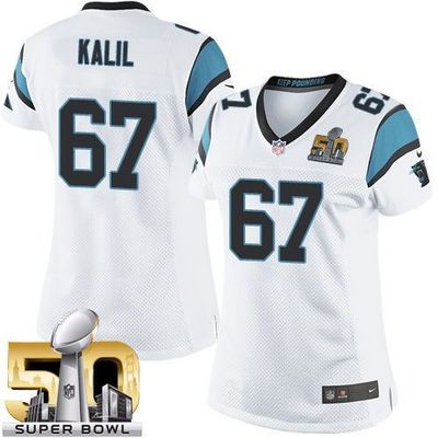 Nike Panthers #67 Ryan Kalil White Super Bowl 50 Women's Stitched NFL Elite Jersey