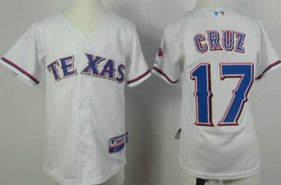 Kids Texas Rangers 17 Nelson Cruz White Cool Base MLB Youth Jerseys