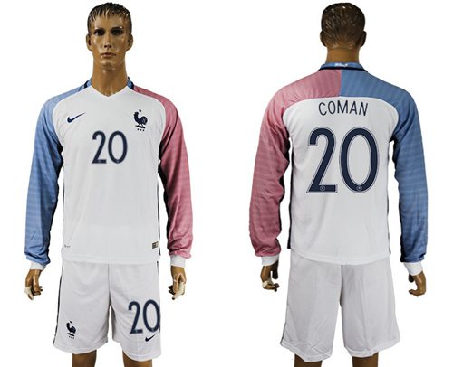 France #20 Coman Away Long Sleeves Soccer Country Jerse