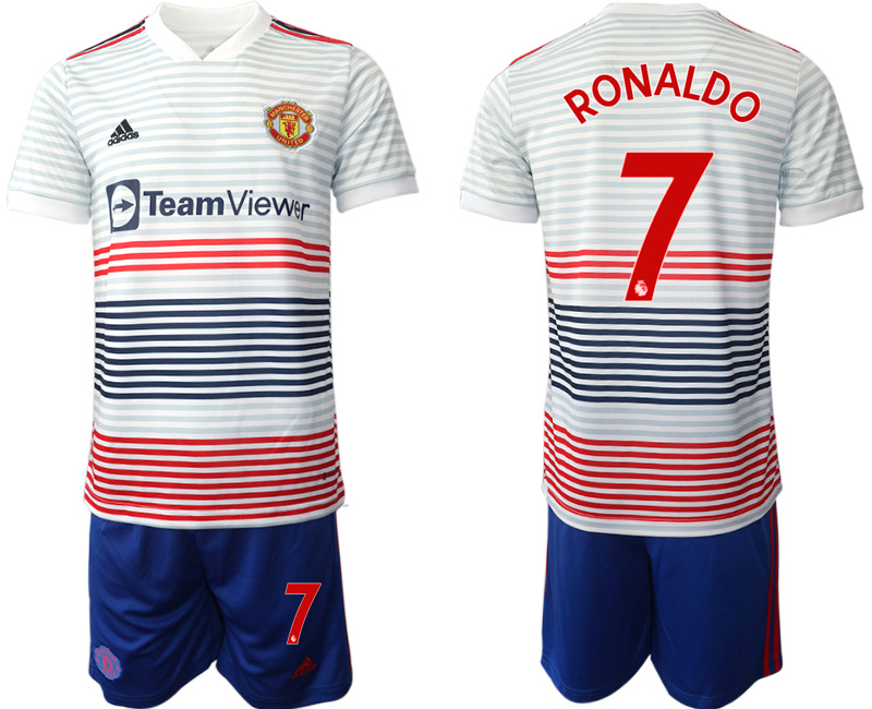 Men's Manchester United #7 Ranoldo 22 23 White Away Soccer Jersey Suit