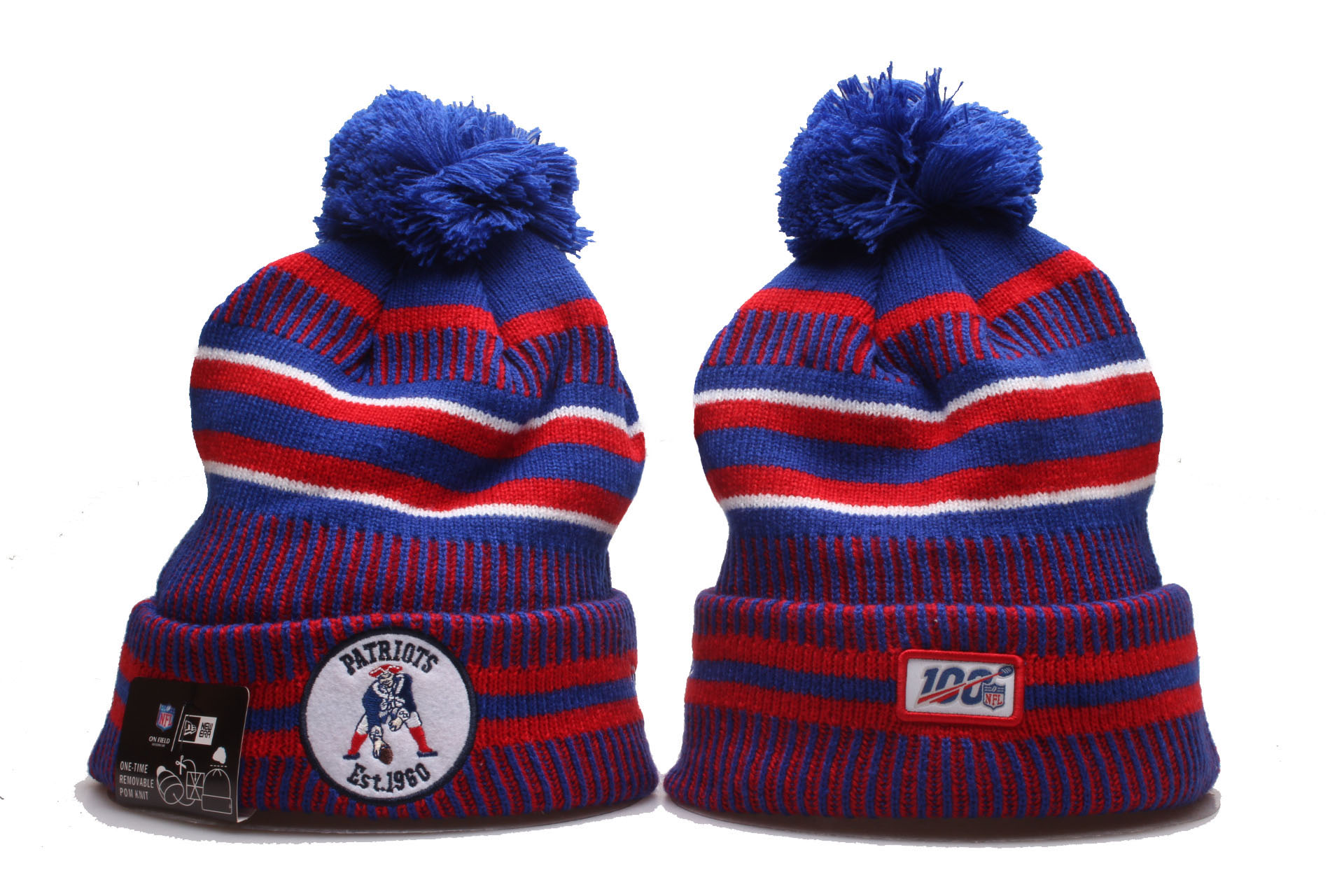 Patriots Team Logo 100th Season Cuffed Pom Knit Hat YP