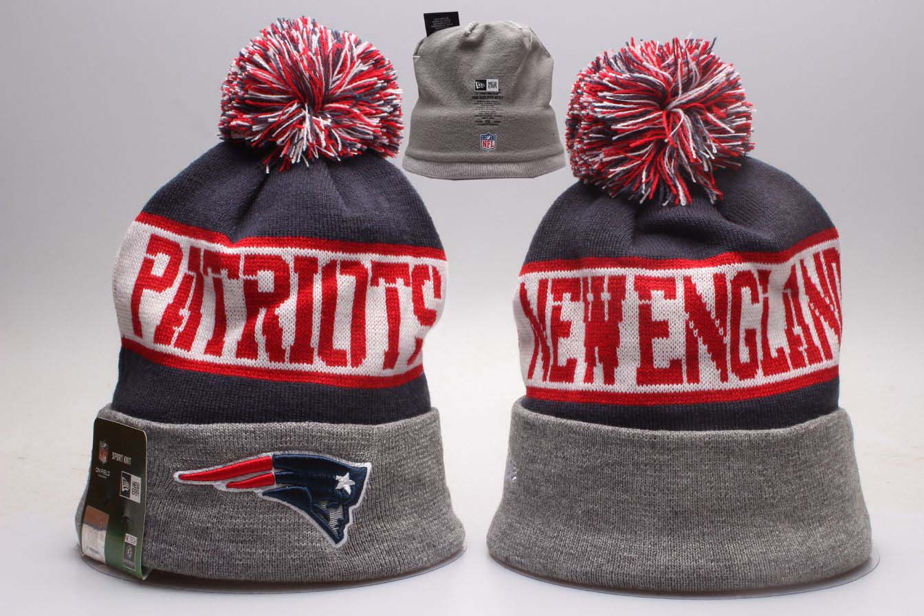 Patriots Fresh Logo Gray Red Wordmark Cuffed Pom Knit Hat YP