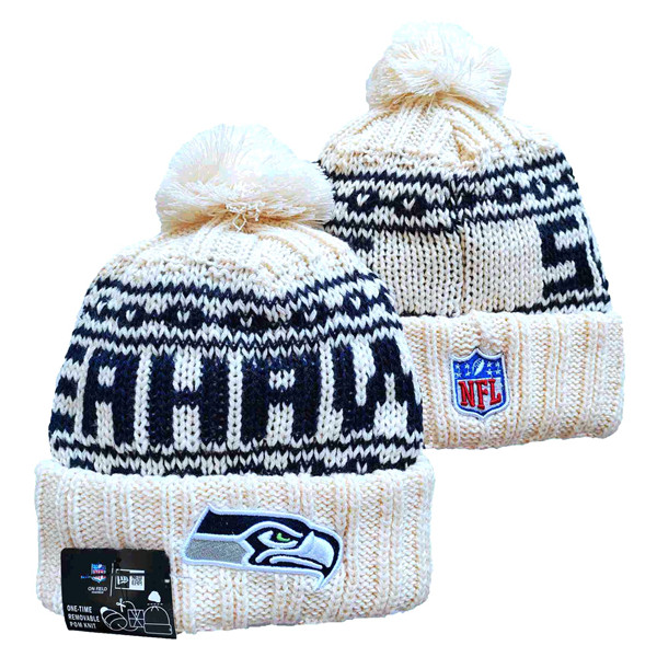 Seahawks Team Logo Pom Cuffed White Knit Hat YD