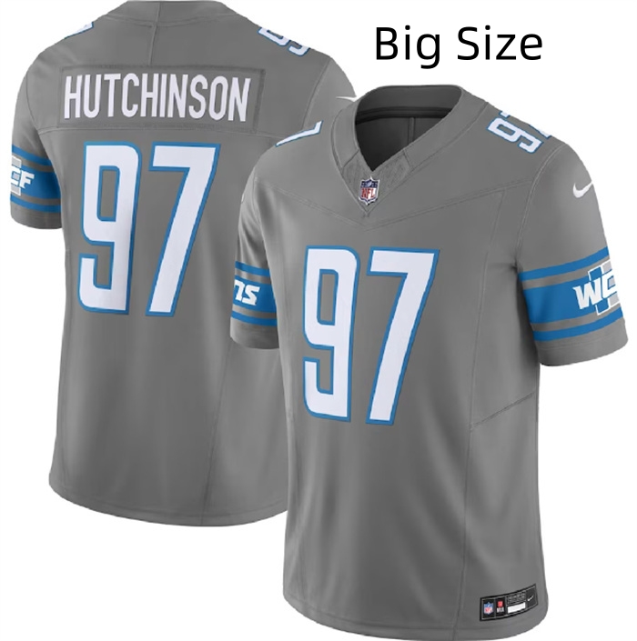 Custom Men's Detroit Lions #97 Aidan Hutchinson Grey 2023 F.U.S.E. Vapor Untouchable Limited Stitched Jersey