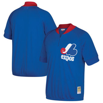 Men's Montreal Expos Mitchell & Ness Royal Cooperstown Collection Mesh Batting Practice Quarter-Zip Jersey