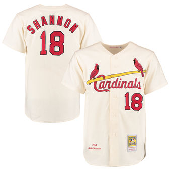 Men's St. Louis Cardinals 1964 Mike Shannon Mitchell & Ness Cream Button Front Authentic Throwback Jersey