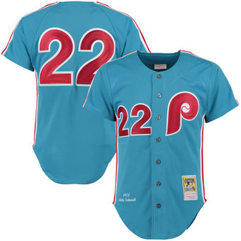 Men's 1972 Philadelphia Phillies Mike Schmidt Mitchell & Ness Light Blue Authentic Throwback Jersey