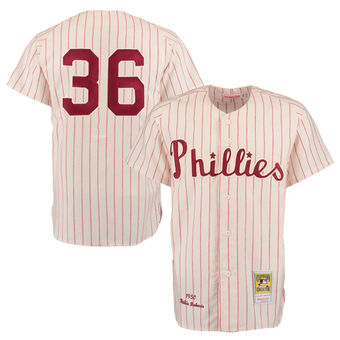 Men's 1950 Philadelphia Phillies Robin Roberts Mitchell & Ness Cream Red Authentic Throwback Jersey