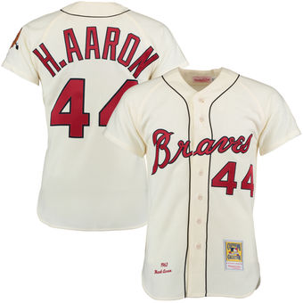 Men's 1963 Milwaukee Braves Hank Aaron Mitchell & Ness Cream Authentic Throwback Jersey