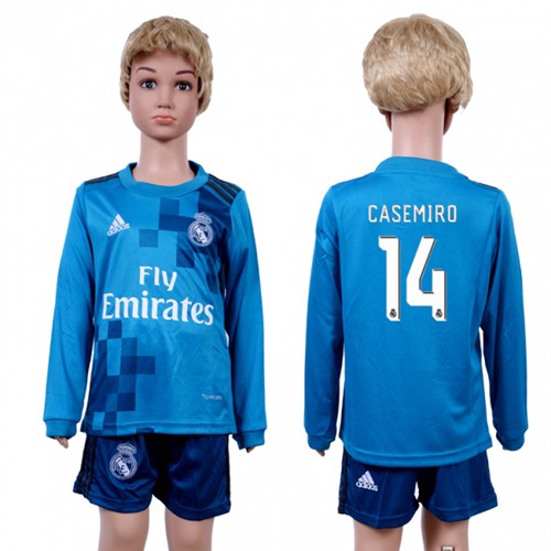Real Madrid #14 Casemiro Sec Away Long Sleeves Kid Soccer Club Jersey
