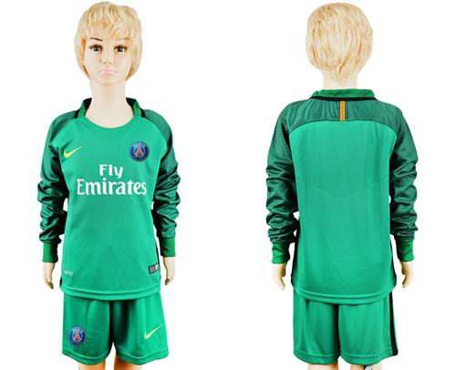 Paris Saint-Germain Blank Green Goalkeeper Long Sleeves Kid Soccer Club Jersey