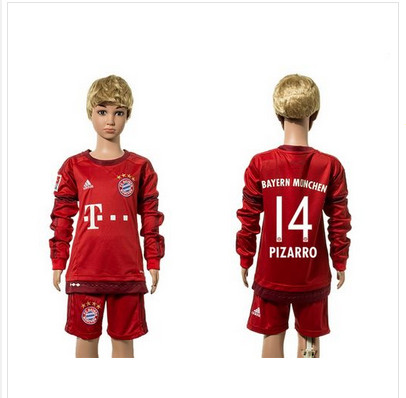 Bayern Munchen #14 Pizarro Home Long Sleeves Kid Soccer Club Jersey