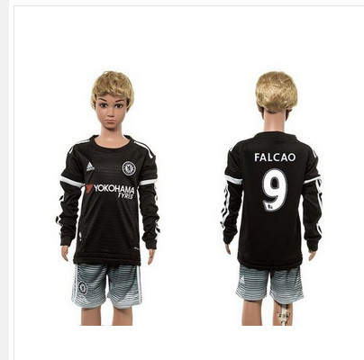 Chelsea #9 Falcao SEC Away Long Sleeves Kid Soccer Club Jersey