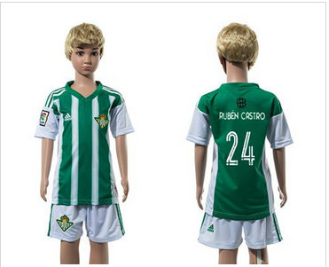 Real Betis #24 Ruben Castro Home Kid Soccer Club Jersey